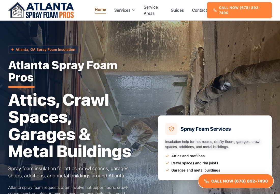 Homepage screenshot for Atlanta Spray Foam Pros