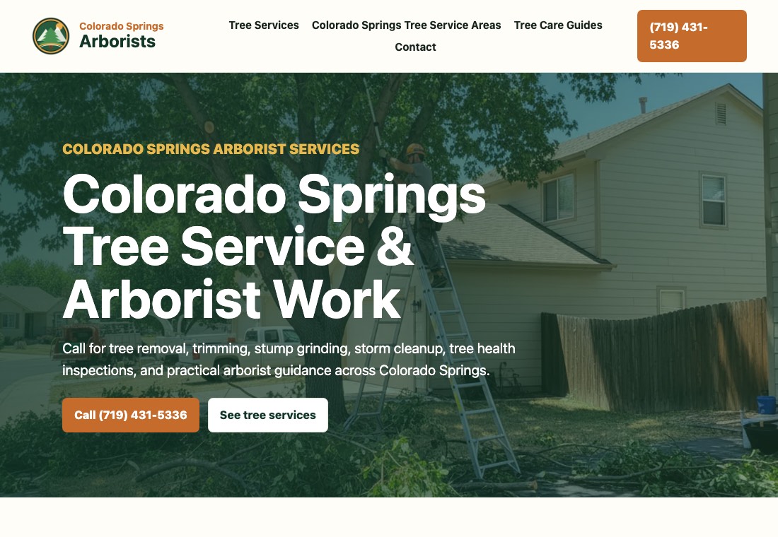 Homepage screenshot for Colorado Springs Arborist & Tree Service