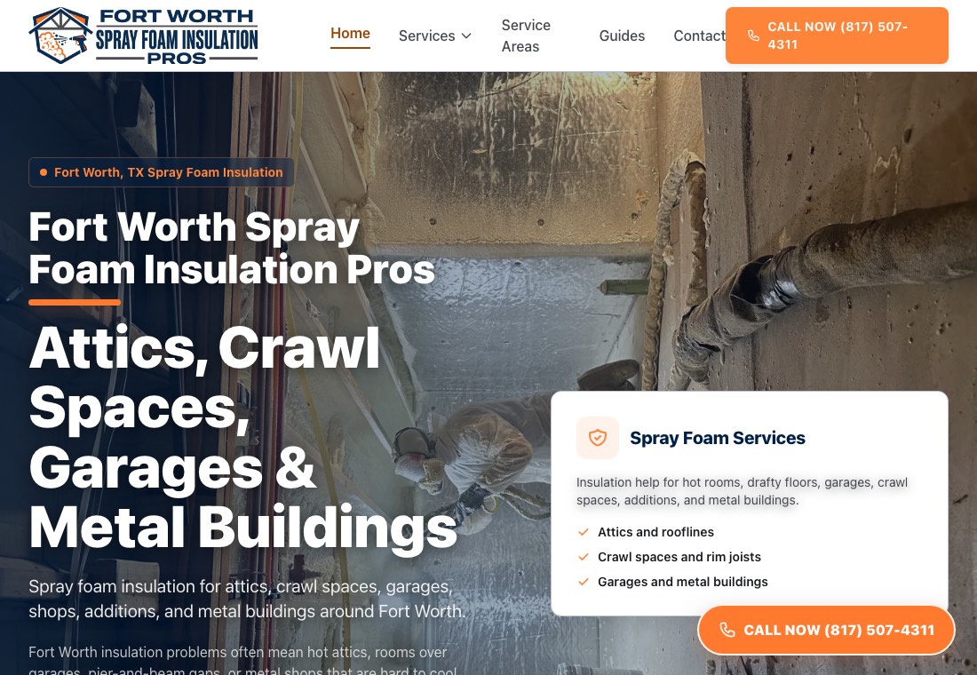 Homepage screenshot for Fort Worth Spray Foam Insulation Pros