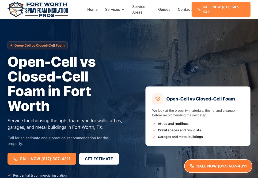 Open vs. closed cell screenshot for Fort Worth Spray Foam Insulation Pros