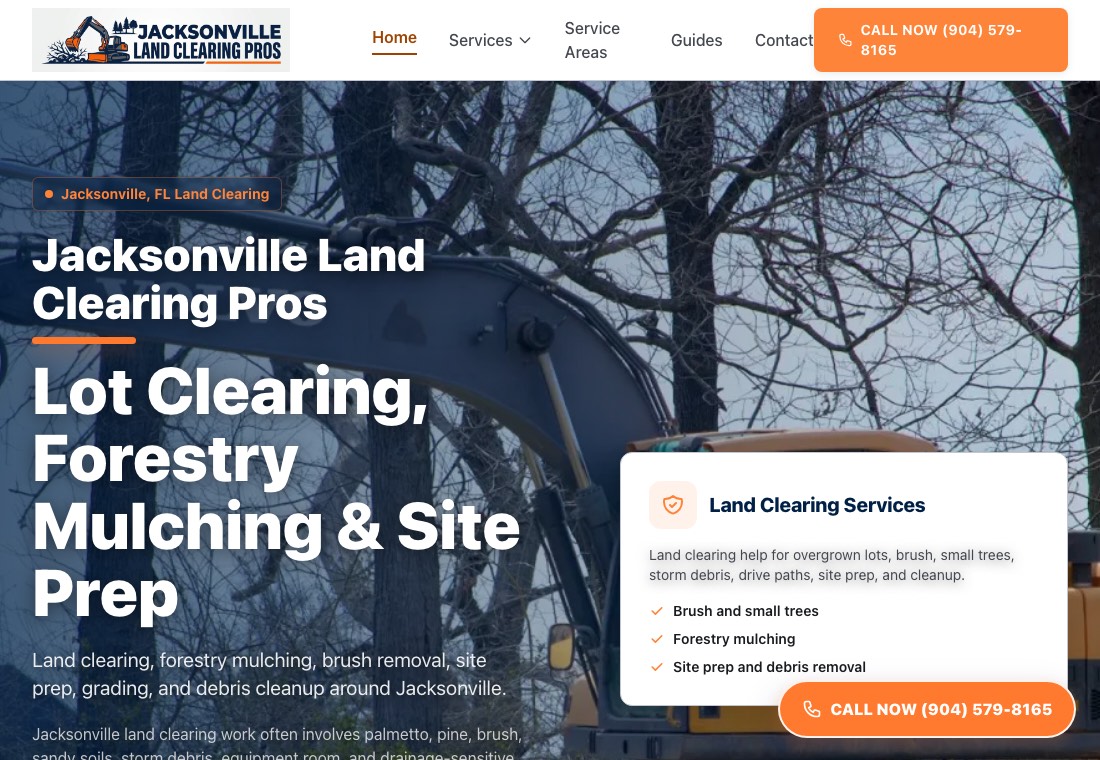 Homepage screenshot for Jacksonville Land Clearing Pros