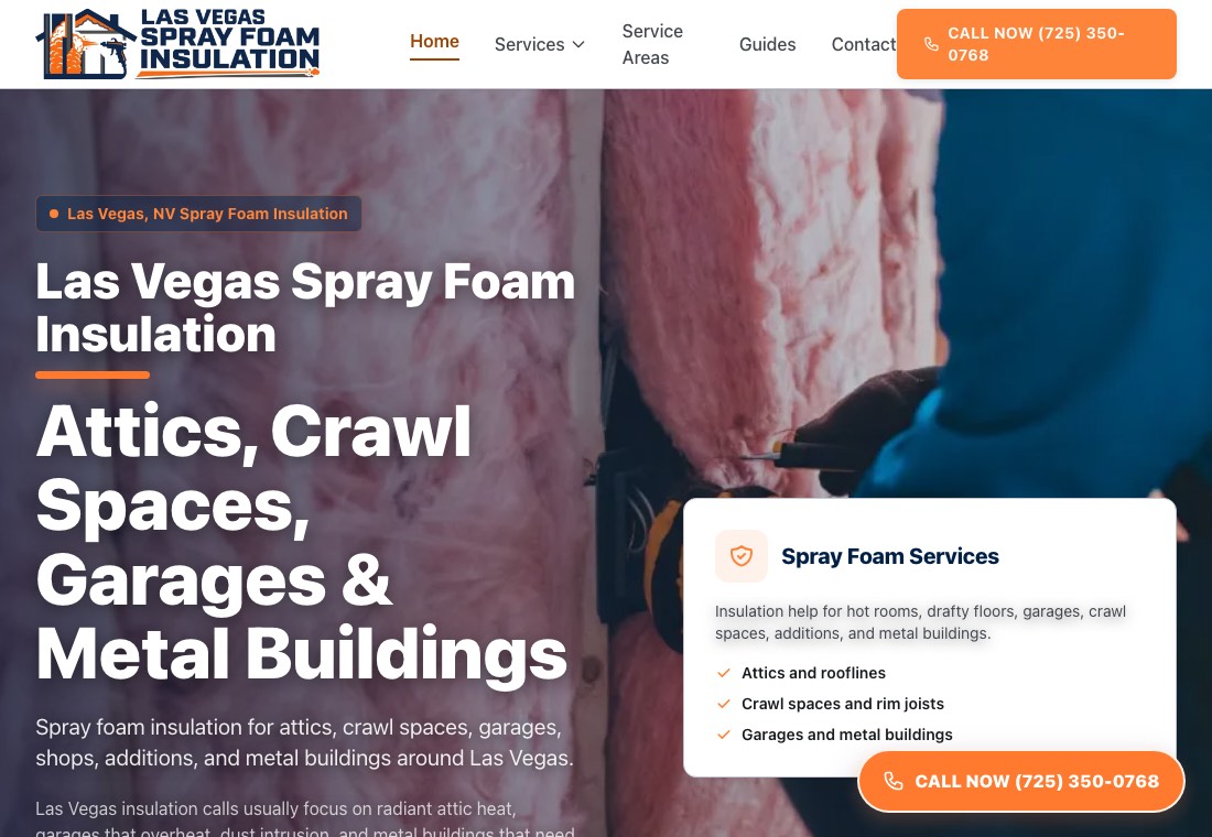 Homepage screenshot for Las Vegas Spray Foam Insulation