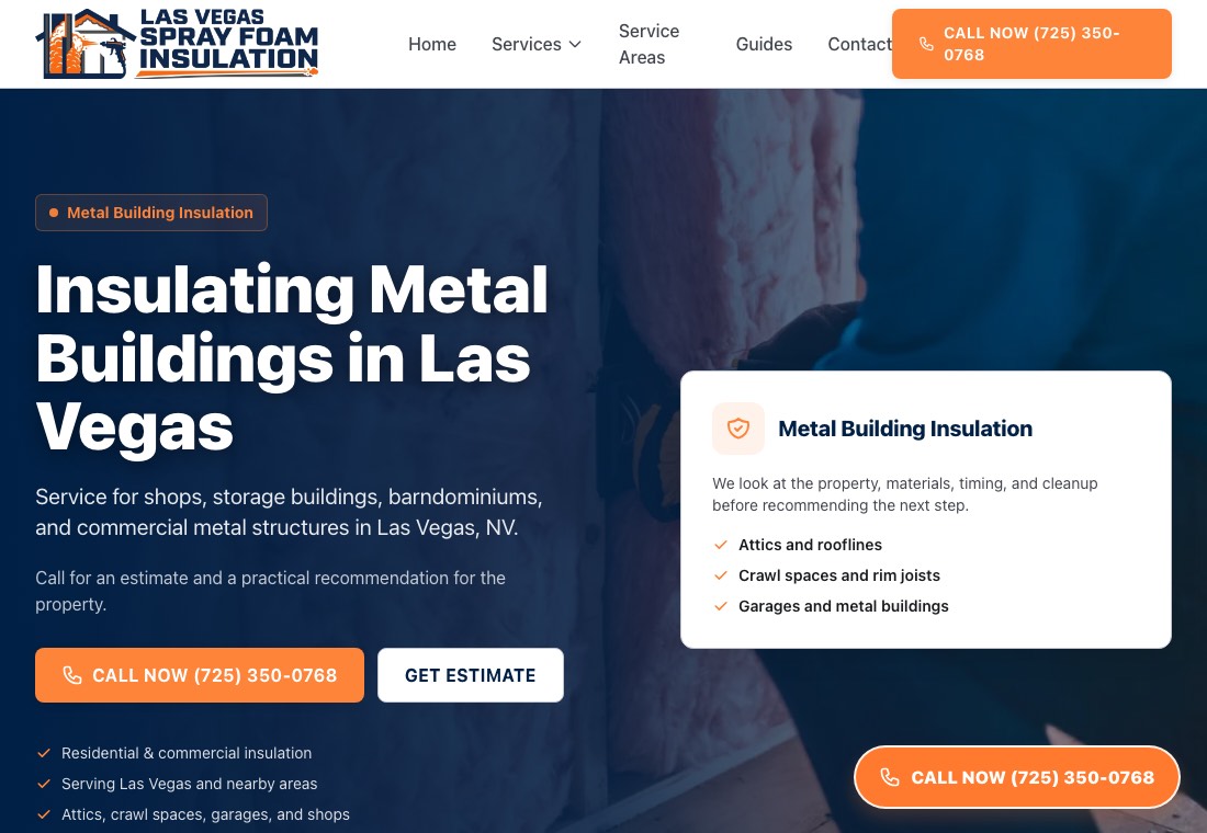 Metal building insulation screenshot for Las Vegas Spray Foam Insulation