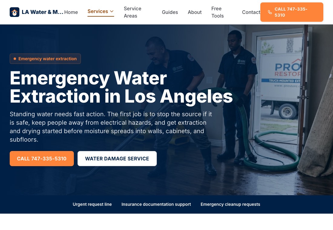 Water extraction service screenshot for Los Angeles Water Damage Restoration & Mold Inspections