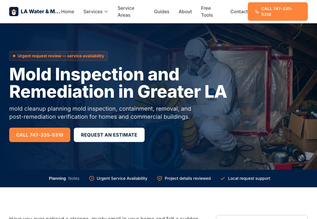 Mold remediation service screenshot for Los Angeles Water Damage Restoration & Mold Inspections