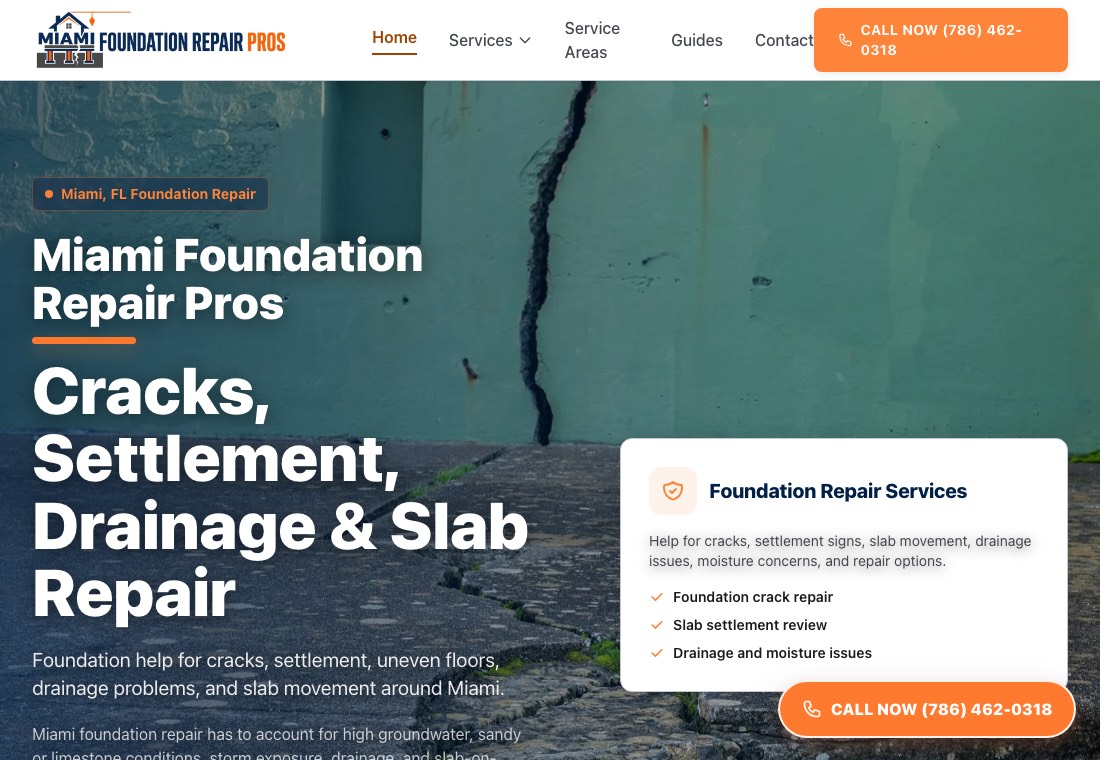 Homepage screenshot for Miami Foundation Repair Pros