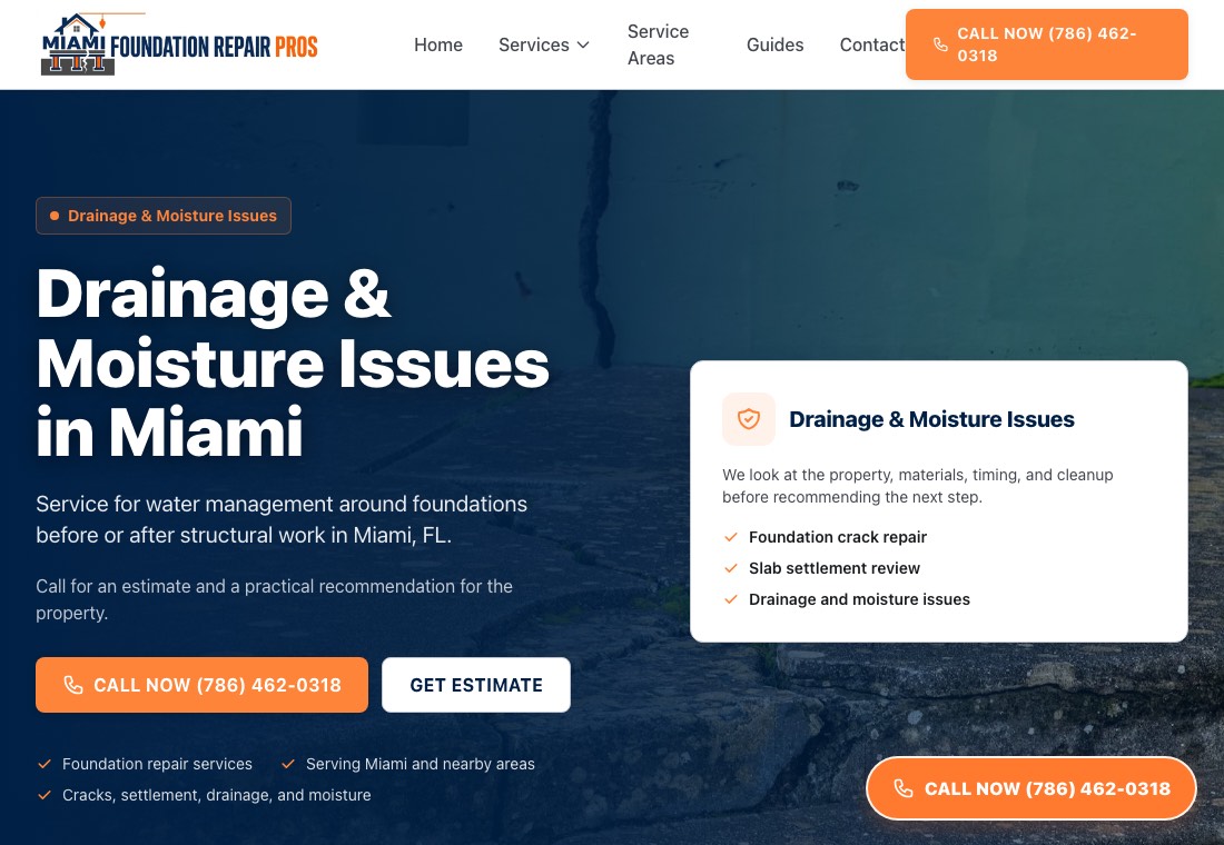 Drainage and moisture screenshot for Miami Foundation Repair Pros