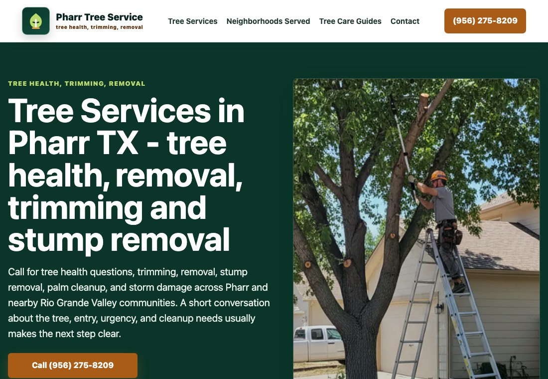 Homepage screenshot for Pharr Tree Service