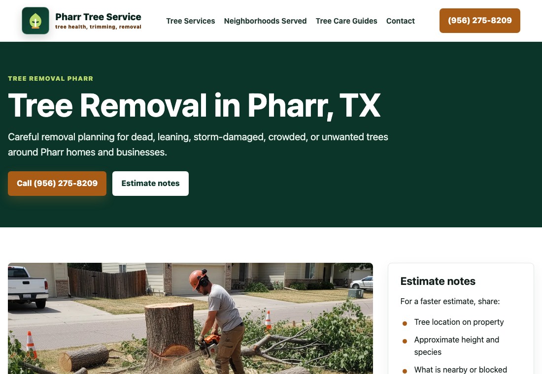 Tree removal service screenshot for Pharr Tree Service