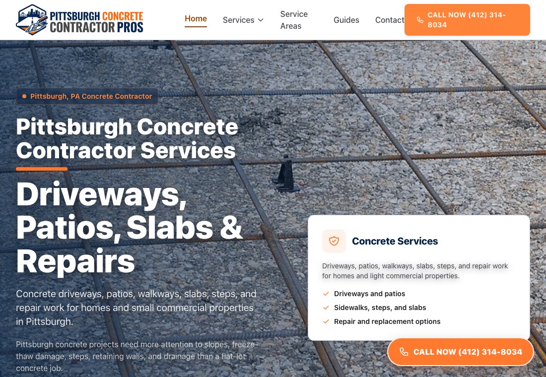 Homepage screenshot for Pittsburgh Concrete Contractor Pros