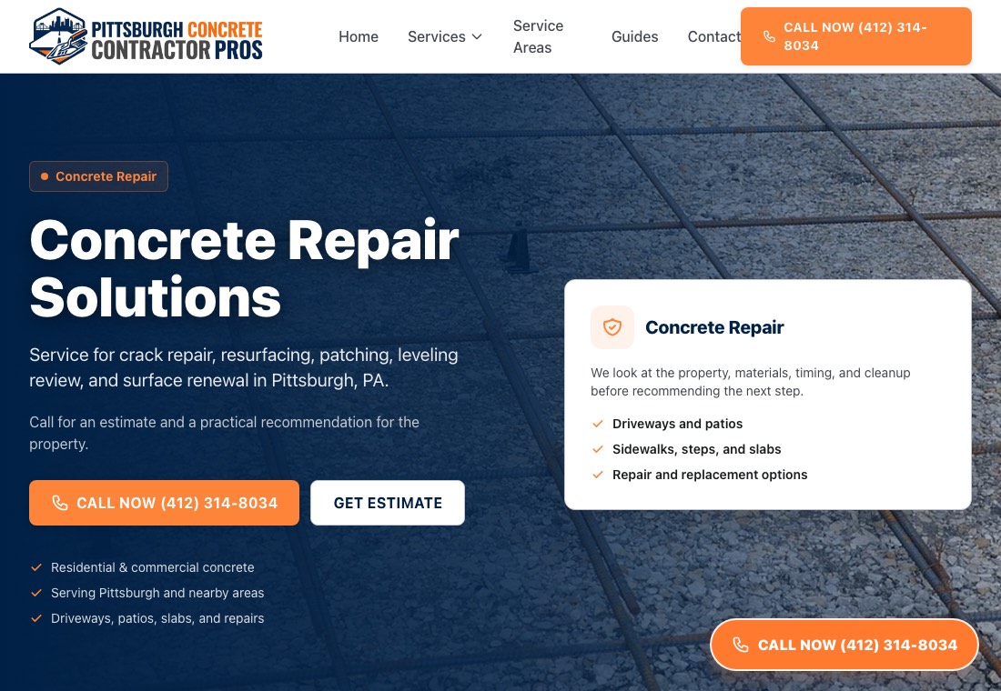 Concrete repair screenshot for Pittsburgh Concrete Contractor Pros