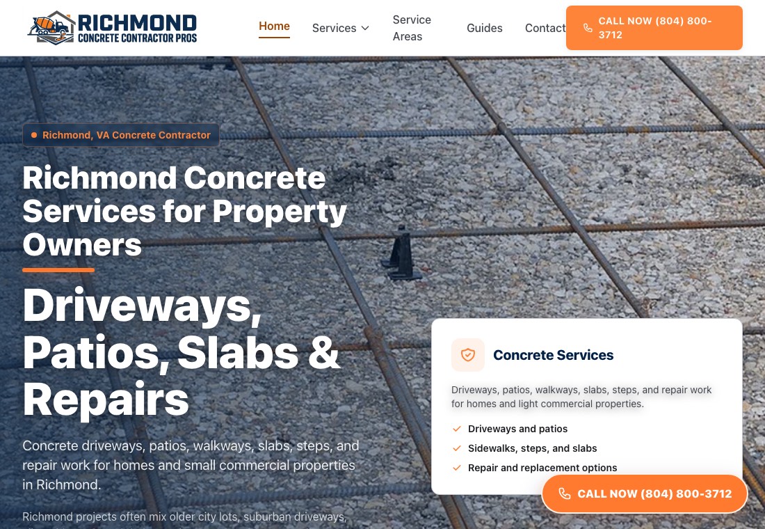 Homepage screenshot for Richmond Concrete Contractor Pros