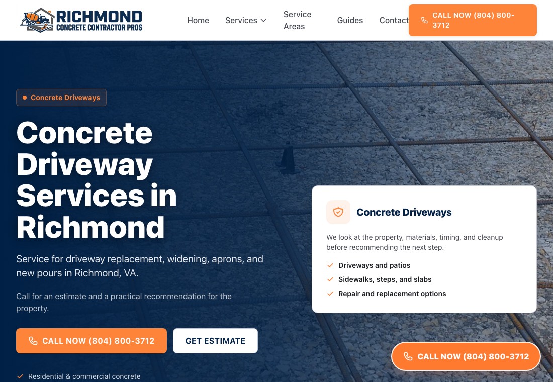 Concrete driveways screenshot for Richmond Concrete Contractor Pros