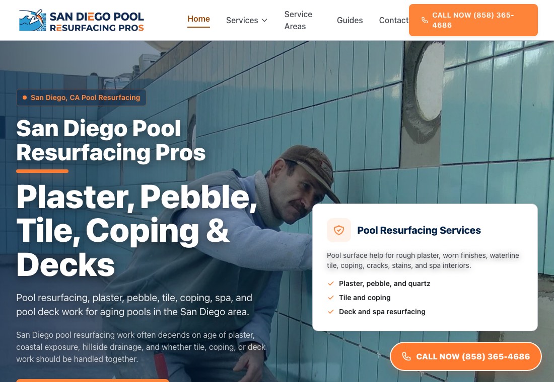 Homepage screenshot for San Diego Pool Resurfacing Pros
