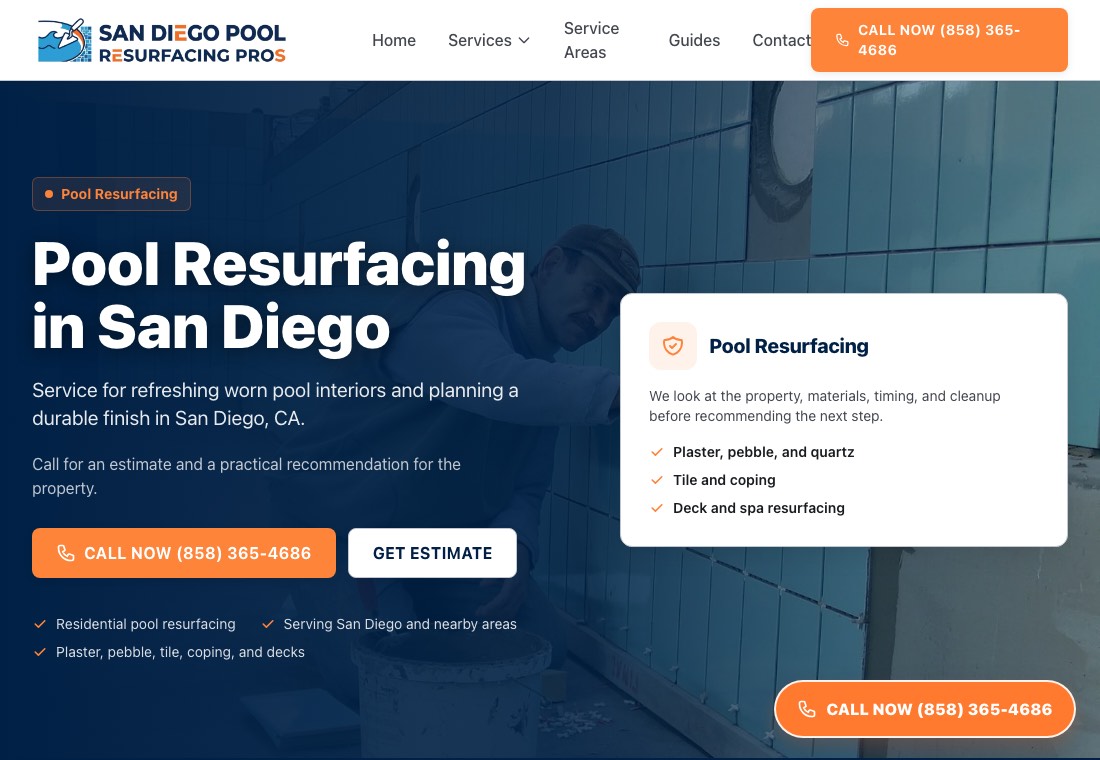 Pool resurfacing service screenshot for San Diego Pool Resurfacing Pros