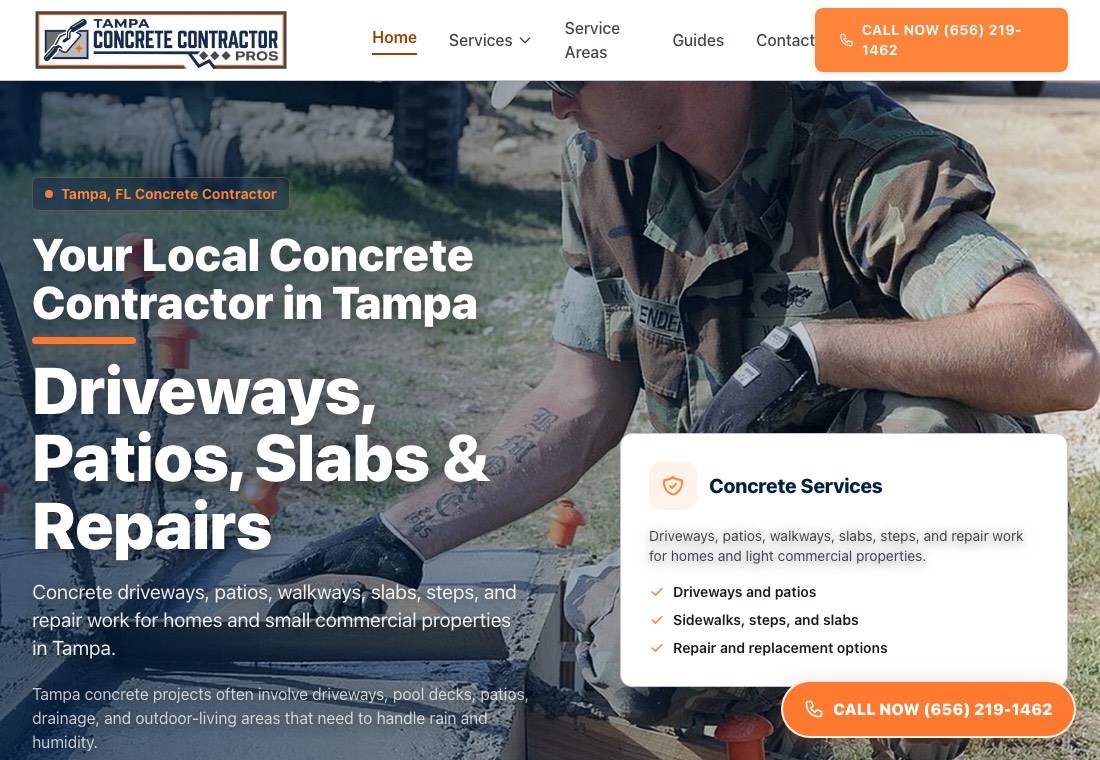 Homepage screenshot for Tampa Concrete Contractor Pros