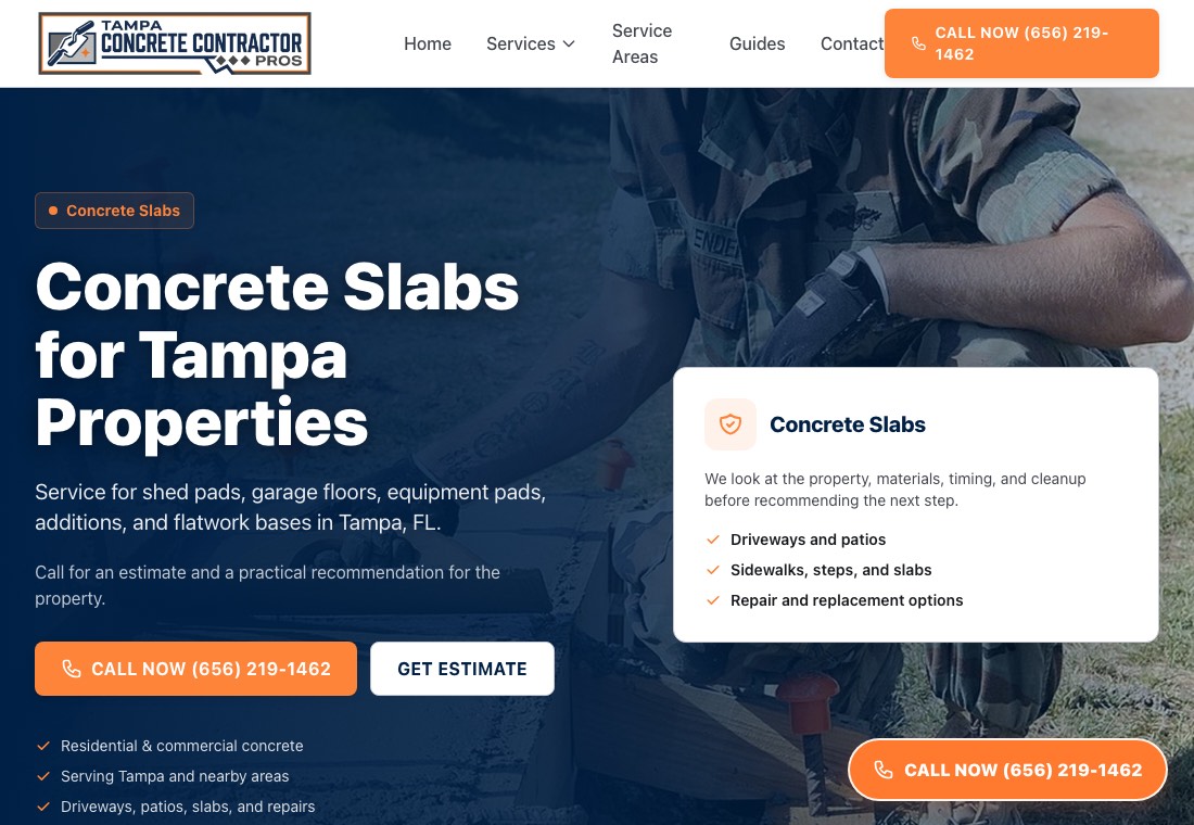 Concrete slabs screenshot for Tampa Concrete Contractor Pros