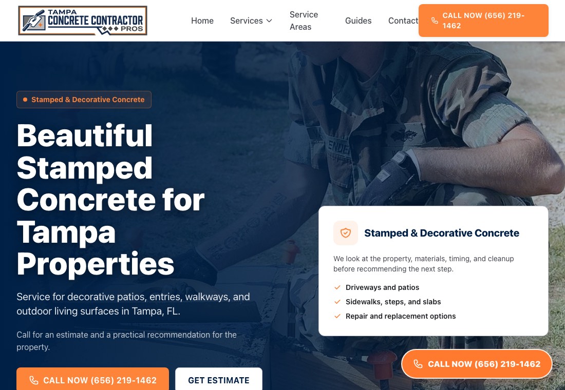 Stamped concrete screenshot for Tampa Concrete Contractor Pros